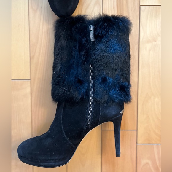 - Black fur embellished heeled boot - Picture 9 of 12